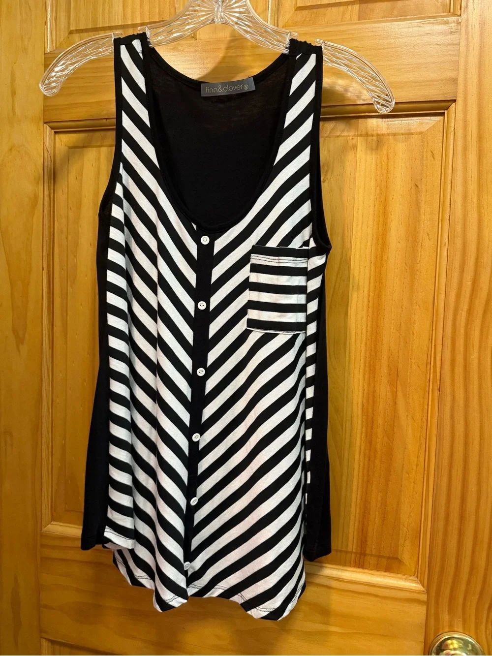 finn & clover Black and White Striped Tank Top size S